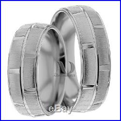 14K Pure White Gold His & Hers Matching Wedding Band Set 7mm Wide Wedding Rings