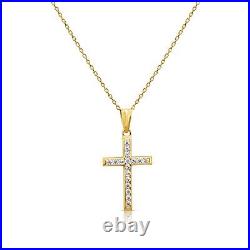 14K Real Solid Yellow Gold Dainty Cross Christian CZ Pendant Charm Necklace 18in