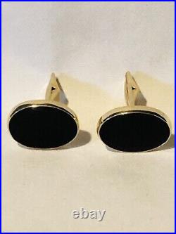 14K Solid Gold & Onyx Cufflinks Perfect Oval Onyx Shape set in 14K Yellow Gold