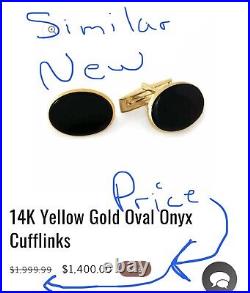 14K Solid Gold & Onyx Cufflinks Perfect Oval Onyx Shape set in 14K Yellow Gold