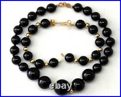 14K Solid Yellow Gold and Onyx Earrings and Bracelet Set
