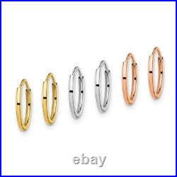 14K Tri Color 3-pair Hoop Earrings Set