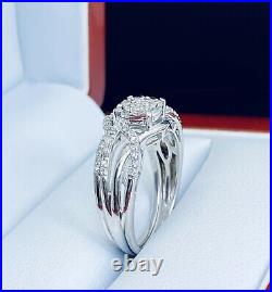14K White Gold Over CZ Lab Created Engagement And Wedding Band Set Pure Ring