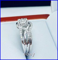 14K White Gold Over CZ Lab Created Engagement And Wedding Band Set Pure Ring