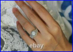 14K White Gold Perfect Art Deco Vintage Bridal Set Ring 2.1 Ct Simulated Diamond