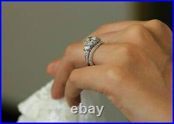 14K White Gold Perfect Art Deco Vintage Bridal Set Ring 2.1 Ct Simulated Diamond
