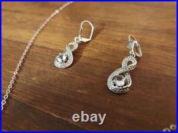 14K White Gold Plated Infinity Women's Necklace Earrings Set Real Moissanite 4Ct