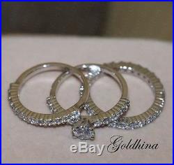 14K White Pure Gold 1.6CT Diamond Engagement Ring Wedding Trio Set For His & Her