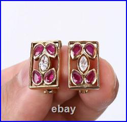 14K Yellow Gold Plated Perfect Vintage Art Deco Engagement Earring 1.8CT Diamond