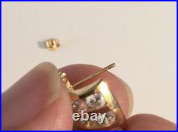 14K Yellow Solid Gold 3-Row Channel Set White CZ Post Earrings, Wt 5 Grams