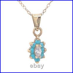 14KT Yellow gold Turquoise And CZ Necklace And Earrings Set 18 PERFECT FOR MOM