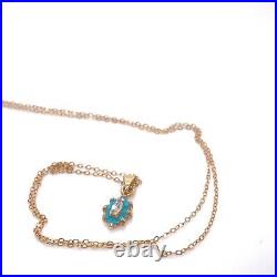 14KT Yellow gold Turquoise And CZ Necklace And Earrings Set 18 PERFECT FOR MOM