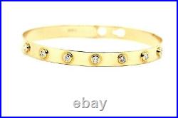 14k Diamond Bangle Bracelet in Pure 14k GOLD YELLOW GOLD. 32 ct. Bezel Setting