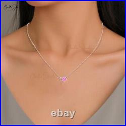 14k Pure Gold 5mm Round Pink Sapphire & Diamond Bezel Set Charm Necklace For Her