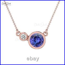 14k Pure Gold Bezel Set 1/2 CT Natural Tanzanite & Diamond Wedding Gift Necklace