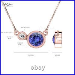 14k Pure Gold Bezel Set 1/2 CT Natural Tanzanite & Diamond Wedding Gift Necklace