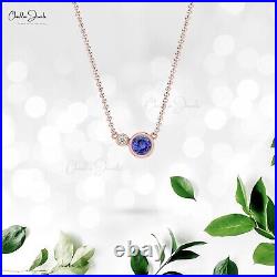 14k Pure Gold Bezel Set 1/2 CT Natural Tanzanite & Diamond Wedding Gift Necklace