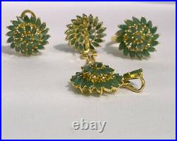 14k Pure Gold Cluster Set Earrings Ring Pendant, Natural Emerald 12.45 grams