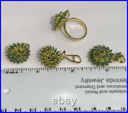 14k Pure Gold Cluster Set Earrings Ring Pendant, Natural Emerald 12.45 grams