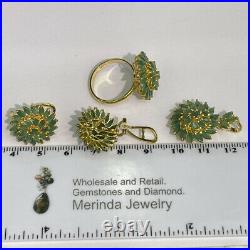 14k Pure Gold Cluster Set Earrings Ring Pendant, Natural Emerald 12.45 grams