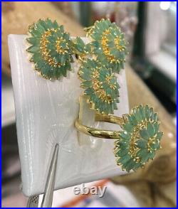 14k Pure Gold Cluster Set Earrings Ring Pendant, Natural Emerald 14.64 grams