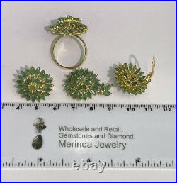 14k Pure Gold Cluster Set Earrings Ring Pendant, Natural Emerald 14.64 grams