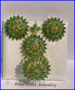 14k Pure Gold Cluster Set Earrings Ring Pendant, Natural Emerald 14.64 grams