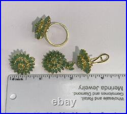 14k Pure Gold Cluster Set Earrings Ring Pendant, Natural Emerald 14.64 grams