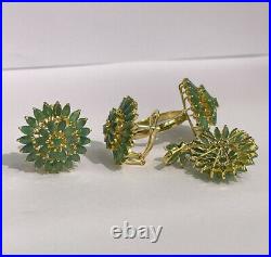 14k Pure Gold Cluster Set Earrings Ring Pendant, Natural Emerald 14.64 grams