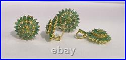 14k Pure Gold Cluster Set Earrings Ring Pendant, Natural Emerald 14.64 grams