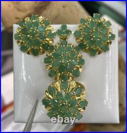 14k Pure Gold Cluster Set Earrings Ring Pendant, Natural Emerald 14.70 grams