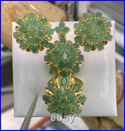 14k Pure Gold Cluster Set Earrings Ring Pendant, Natural Emerald 14.70 grams