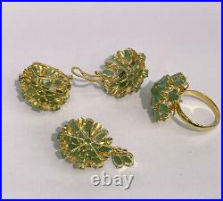 14k Pure Gold Cluster Set Earrings Ring Pendant, Natural Emerald 14.70 grams