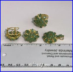 14k Pure Gold Cluster Set Earrings Ring Pendant, Natural Emerald 14.70 grams