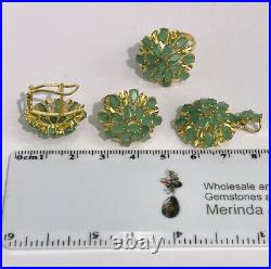 14k Pure Gold Cluster Set Earrings Ring Pendant, Natural Emerald 14.70 grams