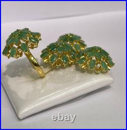 14k Pure Gold Cluster Set Earrings Ring Pendant, Natural Emerald 14.70 grams