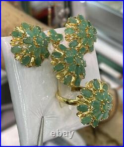 14k Pure Gold Cluster Set Earrings Ring Pendant, Natural Emerald 14.70 grams