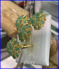 14k Pure Gold Cluster Set Earrings Ring Pendant, Natural Emerald 14.70 grams