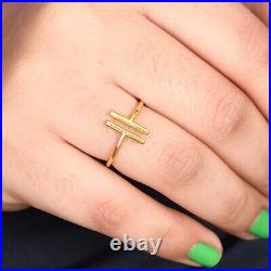 14k Pure gold parallel bar ring minimalist dainty womens promise ring gift item