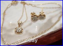 14k Solid Gold Petite Diamond Necklace Earring set 18in Long SAVE 700 #2060