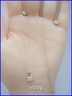 14k Solid Gold Petite Diamond Necklace Earring set 18in Long SAVE 700 #2060