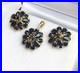 14k Solid Yellow Gold Cluster Pendant Earrings Set, Natural Sapphire 5.19 Grams
