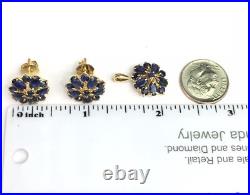 14k Solid Yellow Gold Cluster Pendant Earrings Set, Natural Sapphire 5.19 Grams