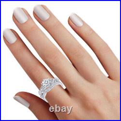14k White Gold Over CZ Lab Created 6 Prongs Engagement And Wedding Pure Ring Set