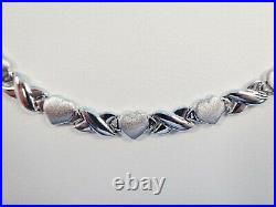 14k White Gold Set Necklace & Bracelet Xo Heart Over Real 925 Sterling Silver