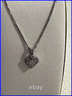 14k White Solid Gold Invisible Set Princess Cut Diamond Heart W 14 Box Chain