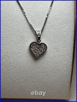 14k White Solid Gold Invisible Set Princess Cut Diamond Heart W 14 Box Chain