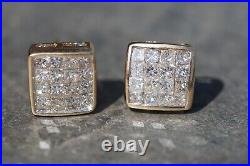 14k Yellow Gold 1ctw NATURAL Diamond Princess Square Invisible Set Stud Earrings