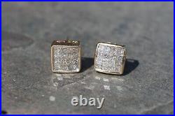 14k Yellow Gold 1ctw NATURAL Diamond Princess Square Invisible Set Stud Earrings