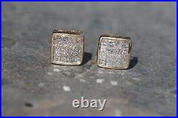 14k Yellow Gold 1ctw NATURAL Diamond Princess Square Invisible Set Stud Earrings